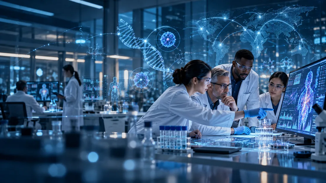 Medical researchers collaborating